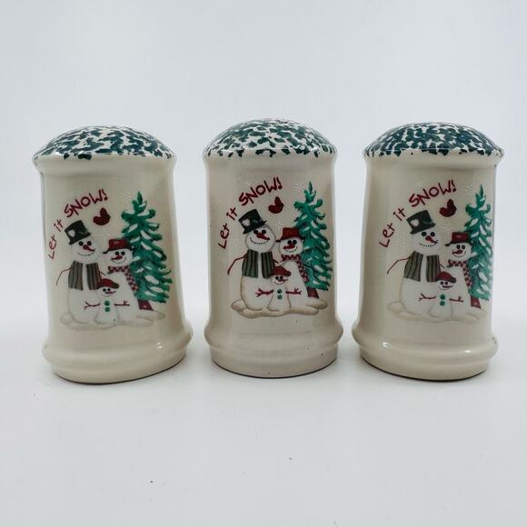Atico Let It Snow Stoneware Sugar/Salt & Pepper Shaker Set of3 Christmas/Holiday - Picture 1 of 8